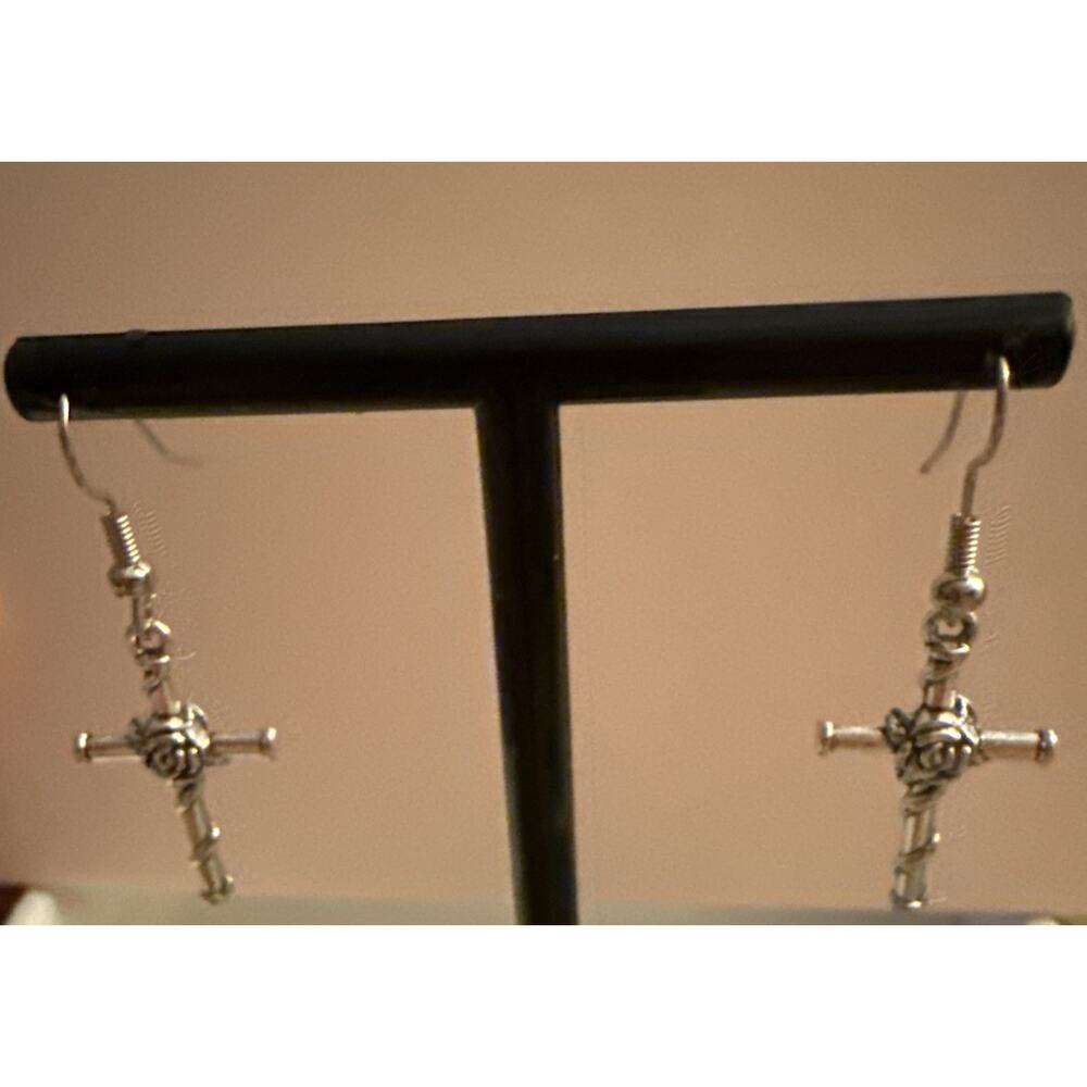 1 Pair Rose Cross Drop Dangle Pendant Earrings